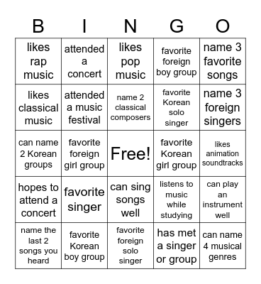 Music Lovers Unite Bingo Card