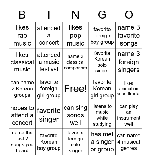 Music Lovers Unite Bingo Card