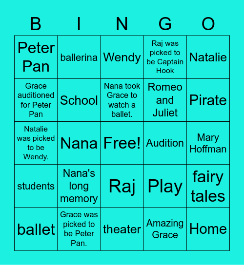 Amazing Grace Book Bingo Card