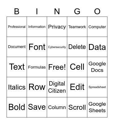 Digital Literacy Bingo Card