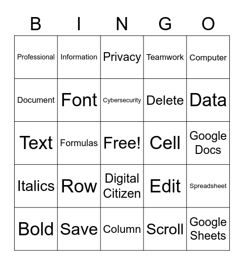 Digital Literacy Bingo Card