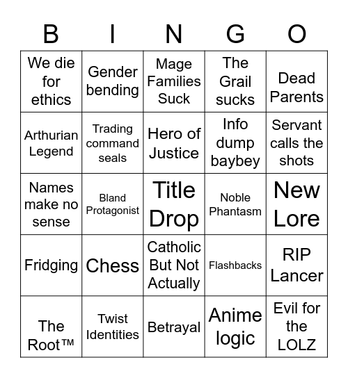 Fate Bingo Card