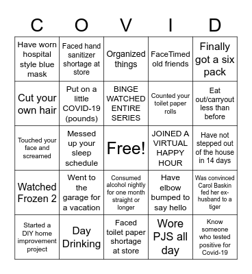 I SURVIVED 2020 Bingo Card