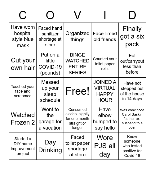 I SURVIVED 2020 Bingo Card