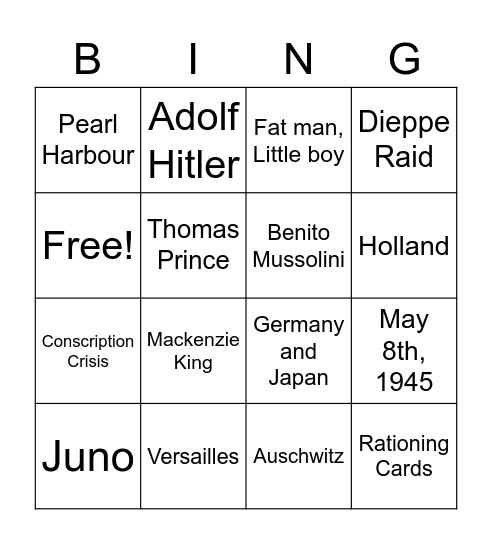 WWII BINGO Card