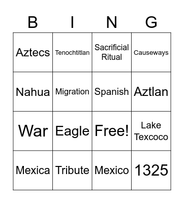 Aztec Bingo Card