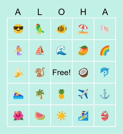 Hawaiian Hangout Bingo Card
