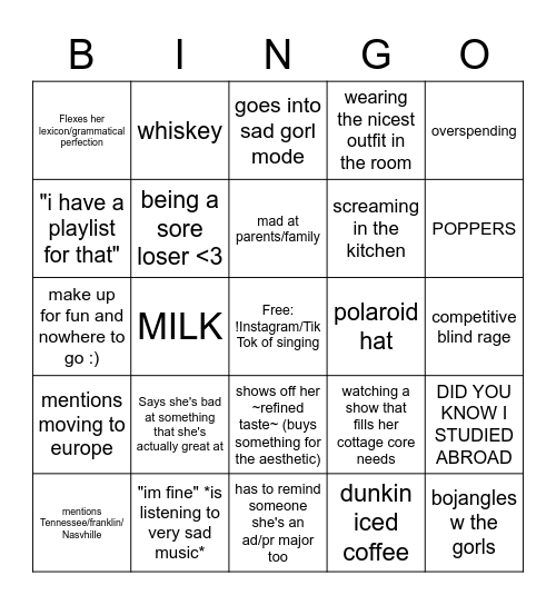 Ally Bingo Card