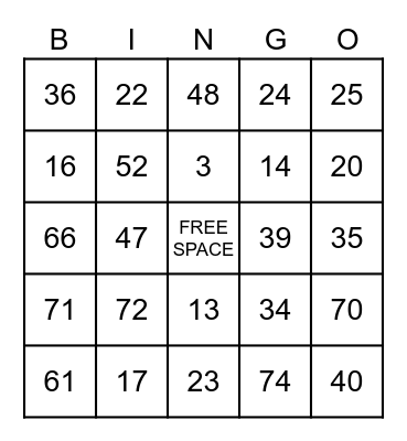 Block Party! Bingo Card