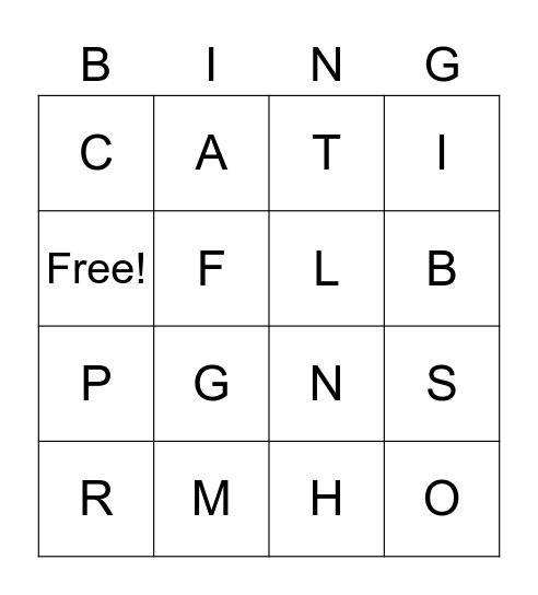 Uppercase Letters Bingo Card