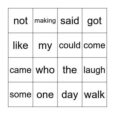 Sight Words Bingo Card