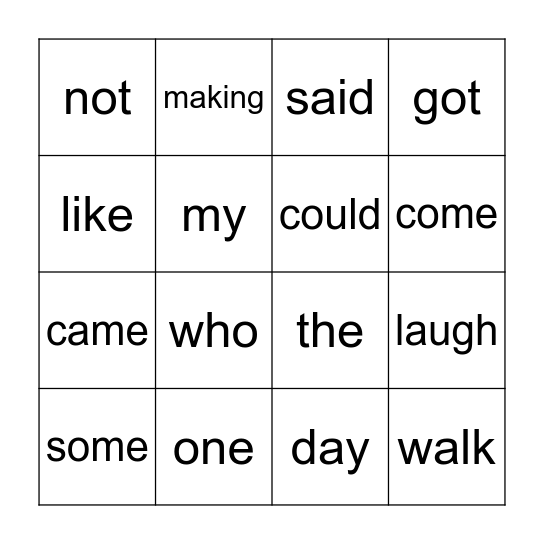 Sight Words Bingo Card
