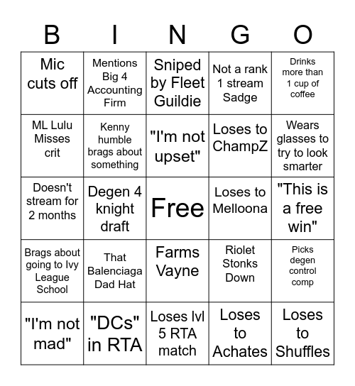 Kenny14 Stream Bingo Card