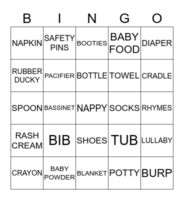 Hima's Baby Shower Bingo Card
