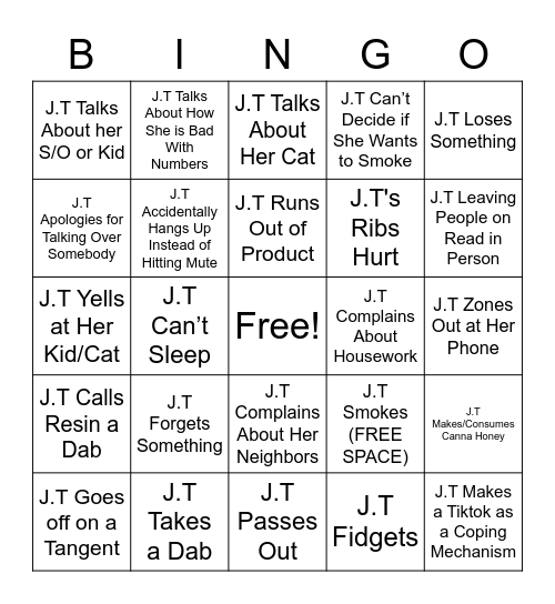 JT Bingo Card