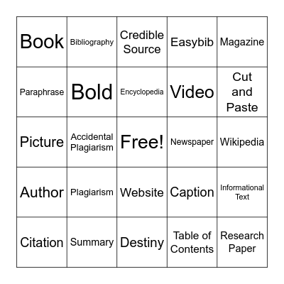 Library Research Bingo Card