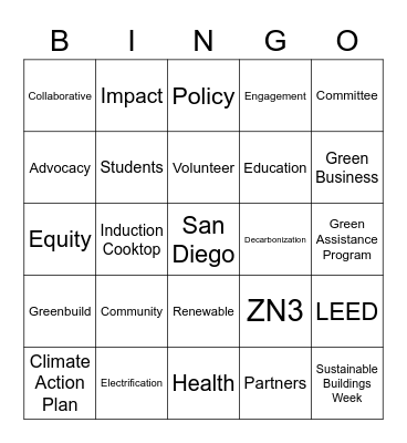 State of Green Building Bingo Card