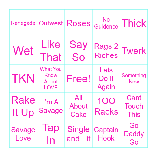 Tik Tok Bingo Card