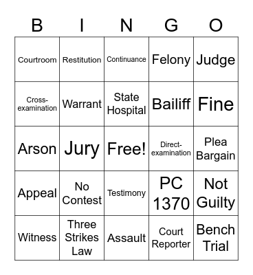 Legal Education Bingo Card