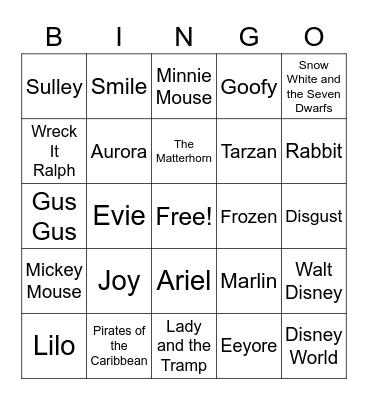 Disney Bingo Card