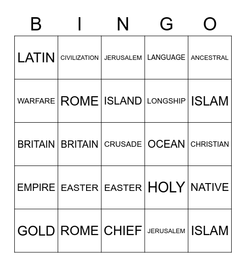 Untitled Bingo Card