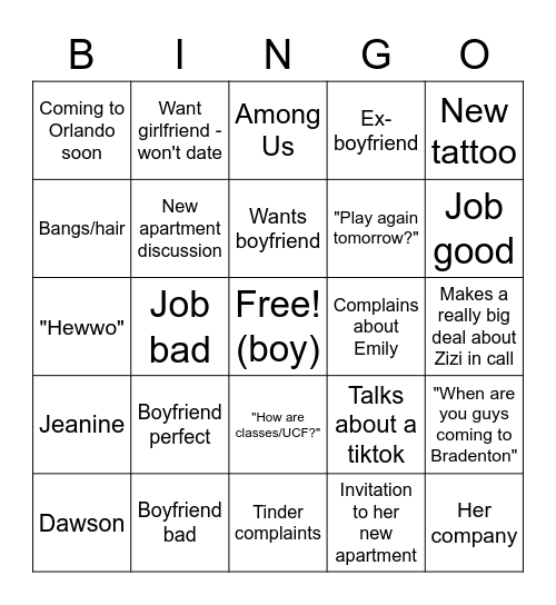 Ronald Bingo Card