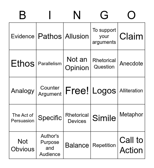 Rhetoric Bingo Card