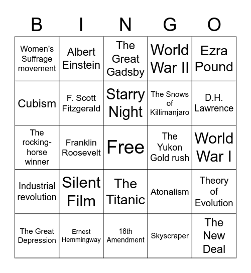 Modernism Bingo Card