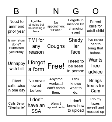 Sparrow Tax Bingo Card