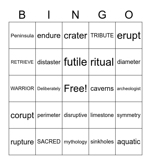 Vocabulary Bingo Card