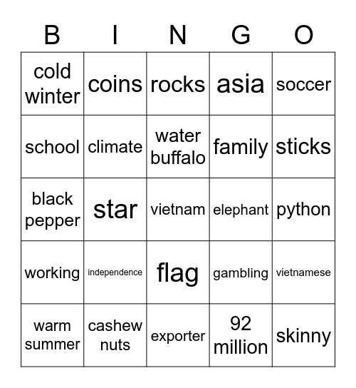 Vietnam Bingo Card