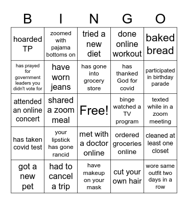 It's Good to Laugh Quarantine Bingo Card