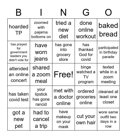 It's Good to Laugh Quarantine Bingo Card