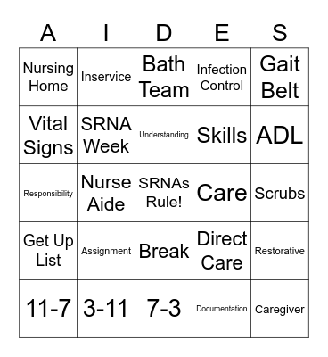 AIDES Bingo Card