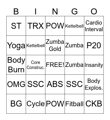 Group Exercise Bingo Card