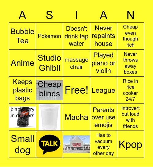 Asian Bingo Card