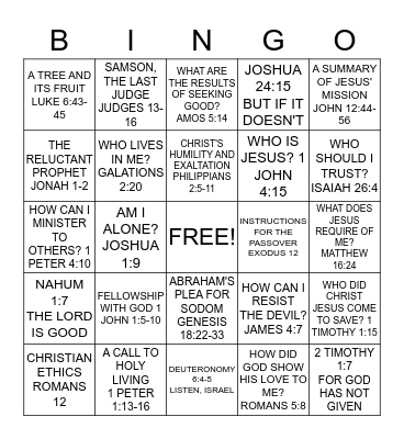 BIBLE DRILL BINGO Card