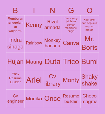 lulu Bingo Card