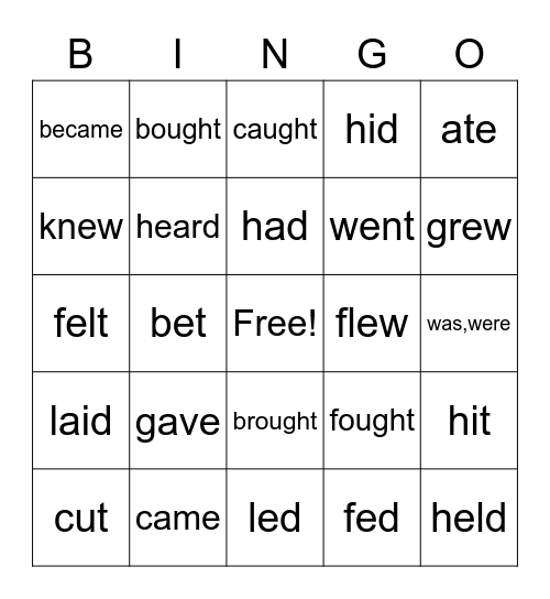 Bingo of verbs Bingo Card