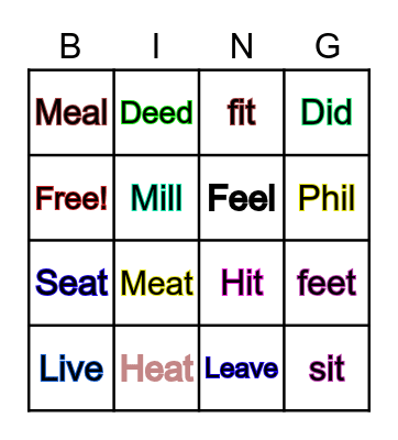 Vowel sounds Bingo Card