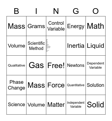 Science Bingo Card