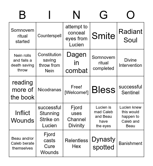 The Most Dangerous Game And Other Icebreakers [Critical Role 2.123] Bingo Card