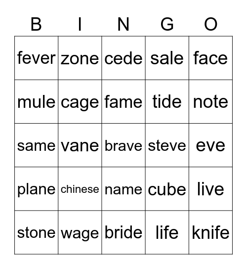 Long Vowel Sounds Bingo Card