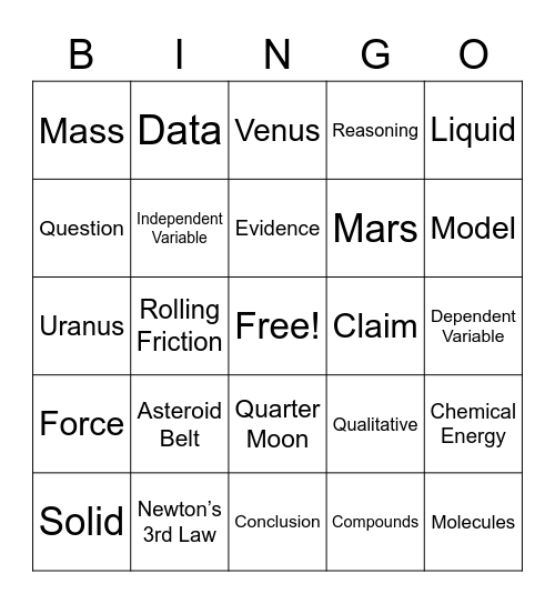 Science Bingo (Ms. K) Bingo Card