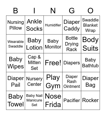 Baby Shower Gift Bingo Card