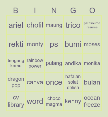 Jen Bingo Card