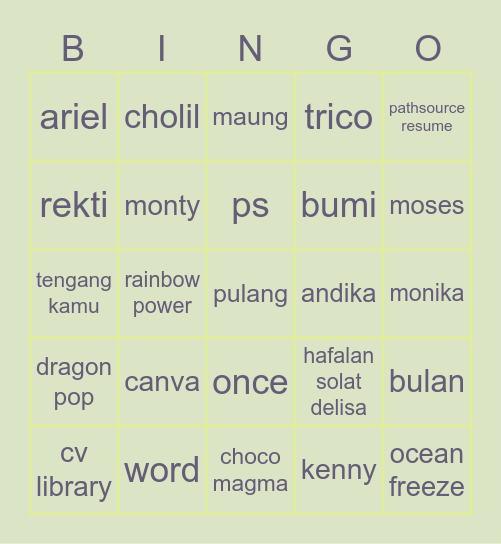 Jen Bingo Card