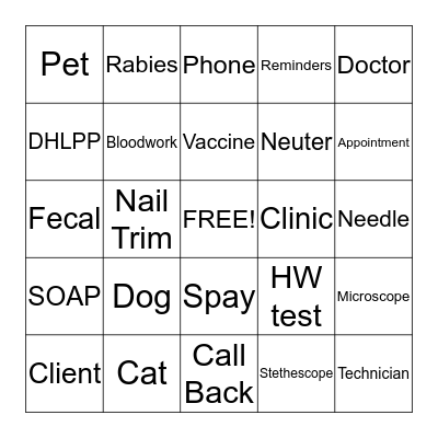 Knightsville Veterinary Clinic Bingo Card