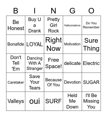 R&B Music Bingo Card