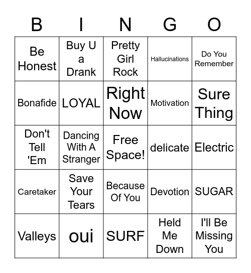 R&B Music Bingo Card